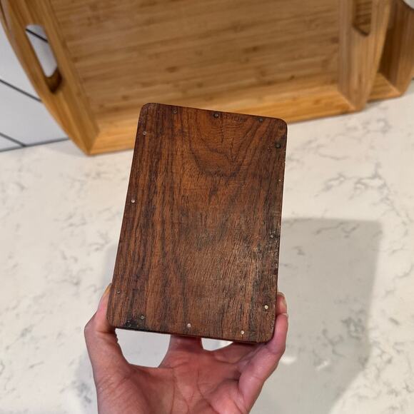 Vintage wooden Hand Carved Trinket Jewelry Box Flower Design bohemian western - Picture 6 of 10